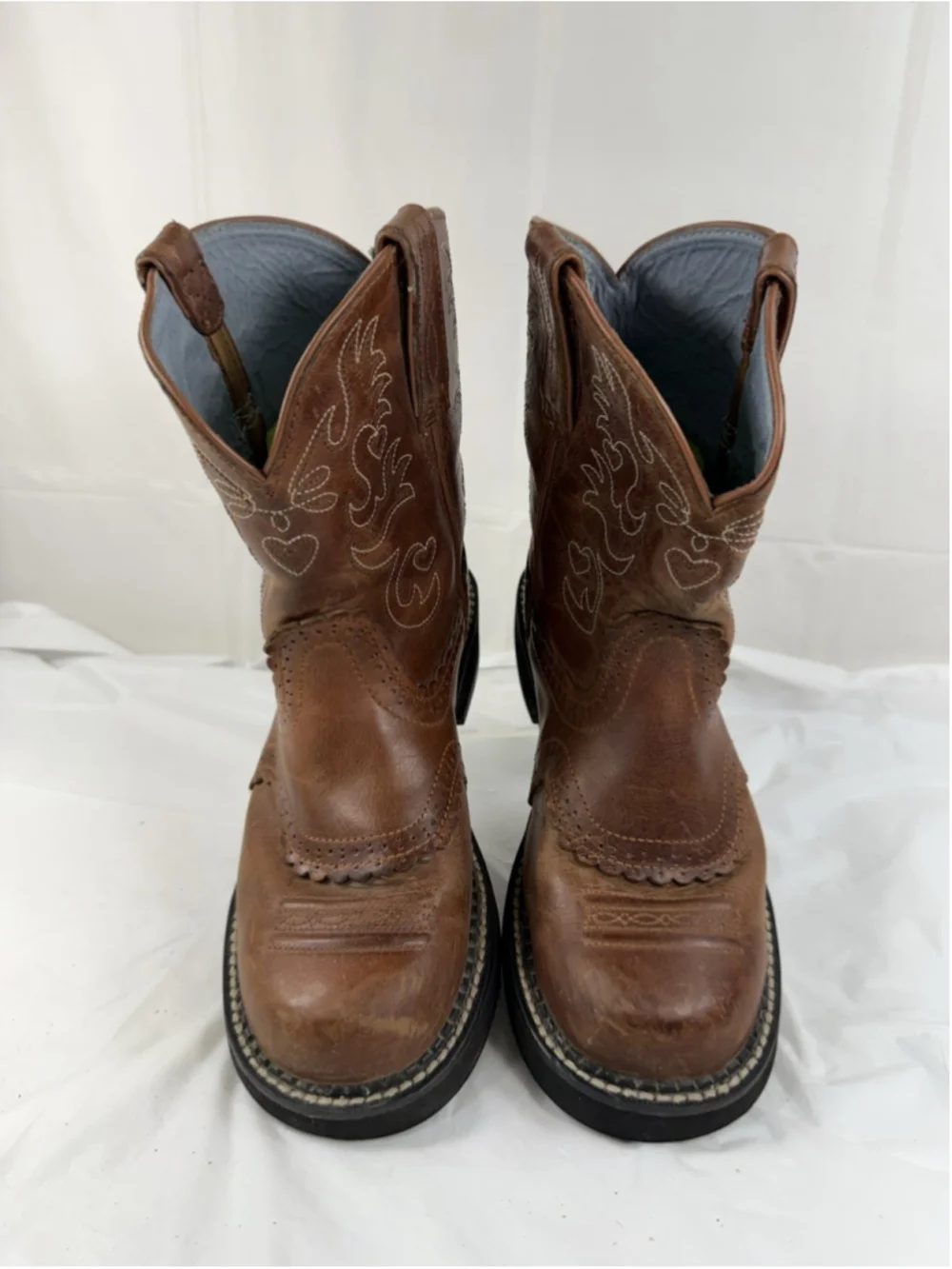 Ariat Fatbaby Saddle Boots Womens 10 Tan Leather Heart Western Cowgirl Rustic